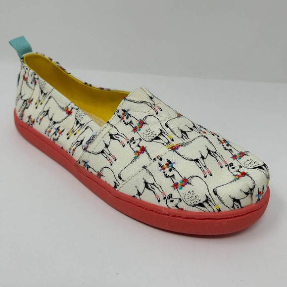 Toms Youth Girls Size 5 Alpargata Ivory Paper Source Floral Llamas Print - Picture 14 of 16